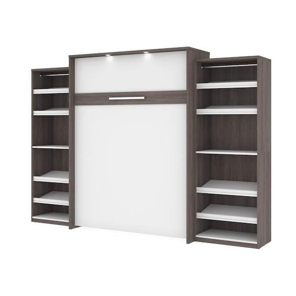 Cielo 125W Queen Murphy Bed with 2 Shelving Units (124W), Bark Grey & White